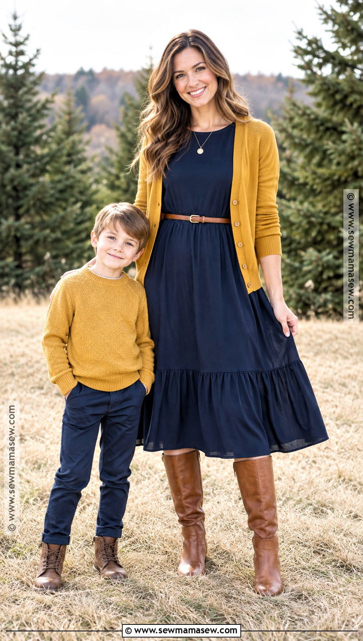 Fall Mother Son Mustard And Navy Outfit - 15 fall mother son photoshoot outfits