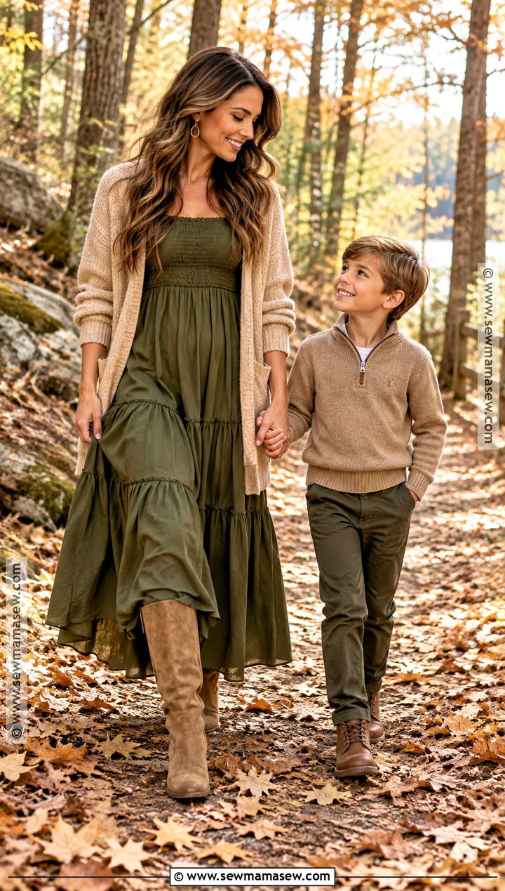 Fall Mother Son Olive And Tan Outfit - 15 fall mother son photoshoot outfits