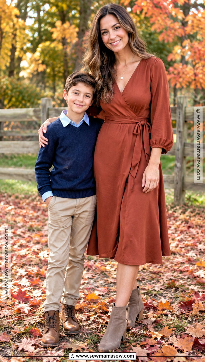 Fall Mother Son Rust And Navy Outfit - 15 fall mother son photoshoot outfits