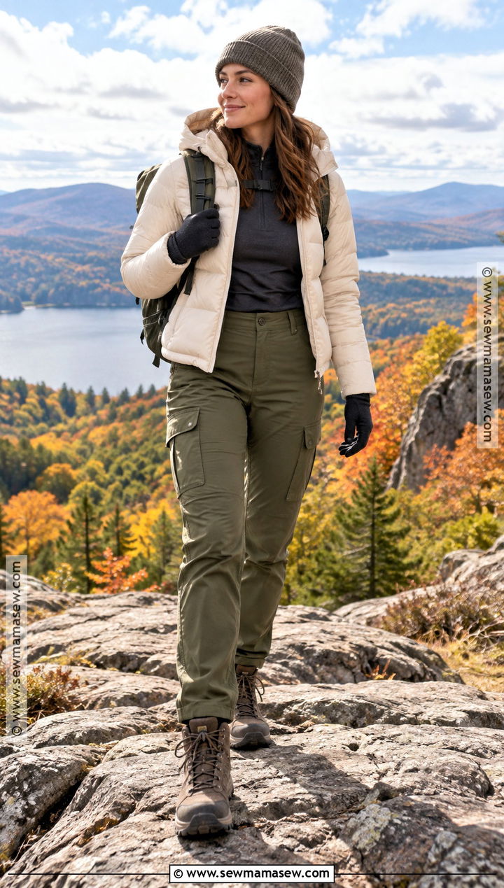 Fall Mountain Outfit With Cargo Pants And Puffer Jacket - 25 Fall Mountain Outfit Ideas