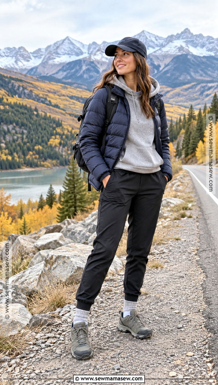 Fall Mountain Outfit With Hoodie And Puffer Jacket - 25 Fall Mountain Outfit Ideas