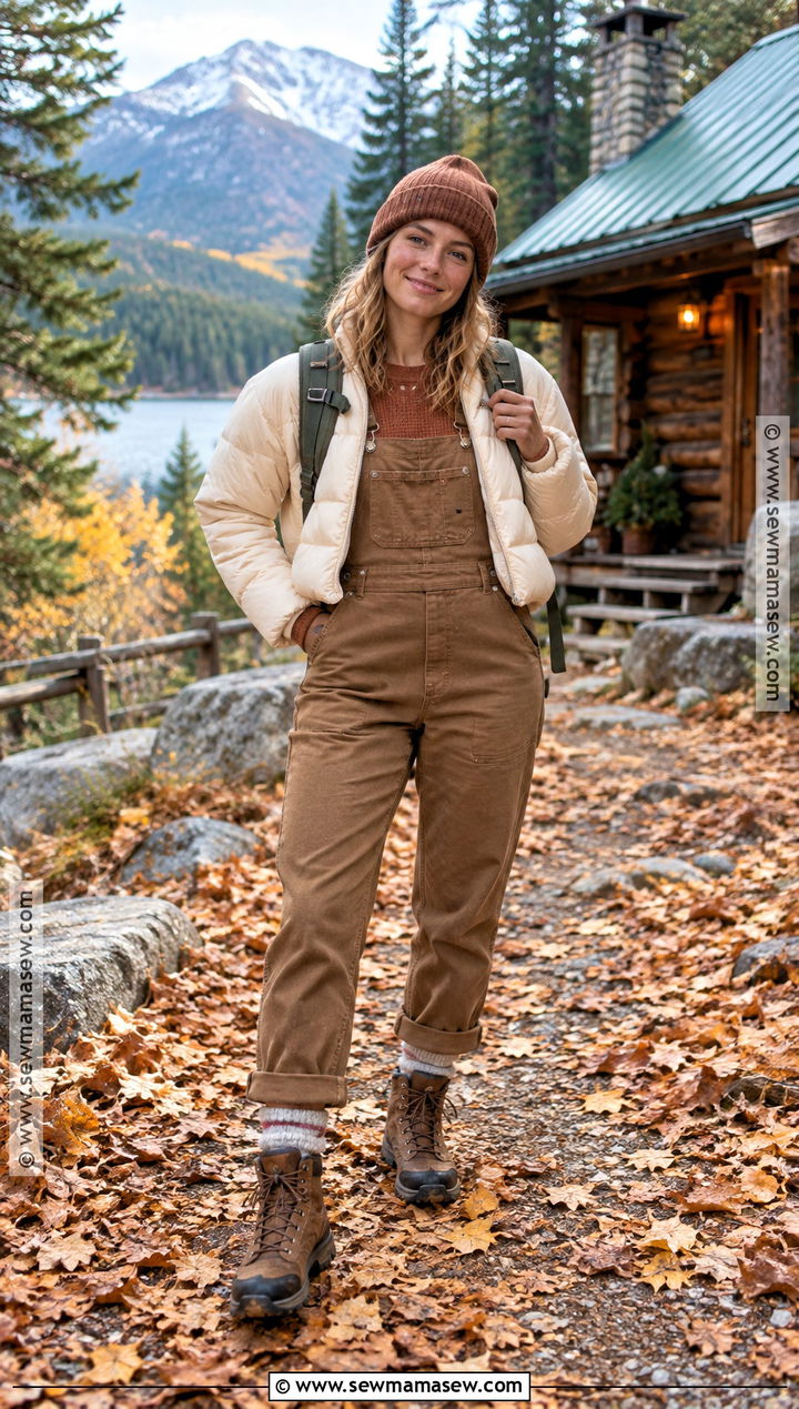 Fall Mountain Outfit With Overalls And Thermal Shirt - 25 Fall Mountain Outfit Ideas