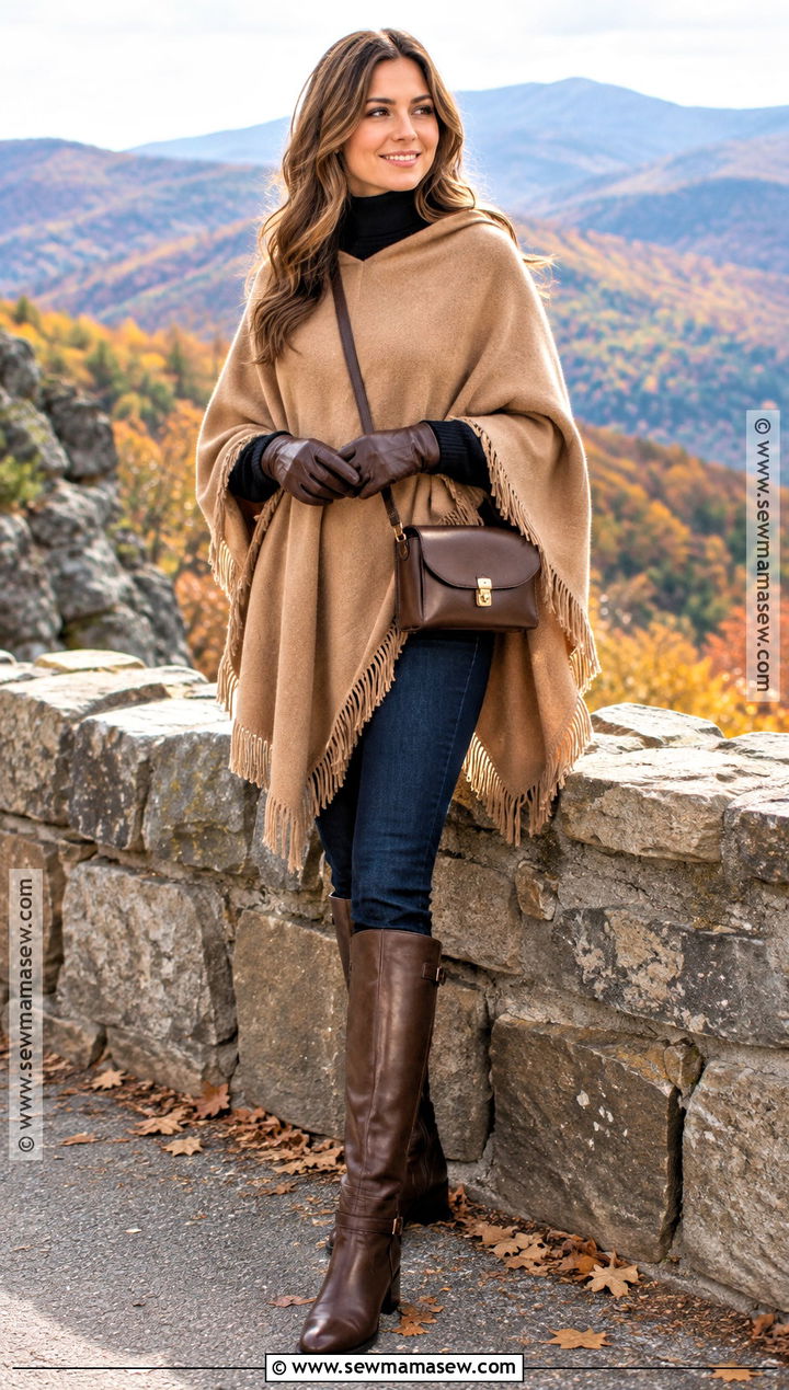 Fall Mountain Outfit With Poncho And Skinny Jeans - 25 Fall Mountain Outfit Ideas