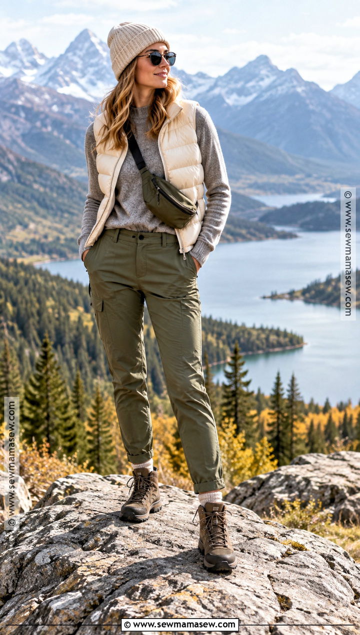Fall Mountain Outfit With Puffer Vest And Hiking Pants - 25 Fall Mountain Outfit Ideas