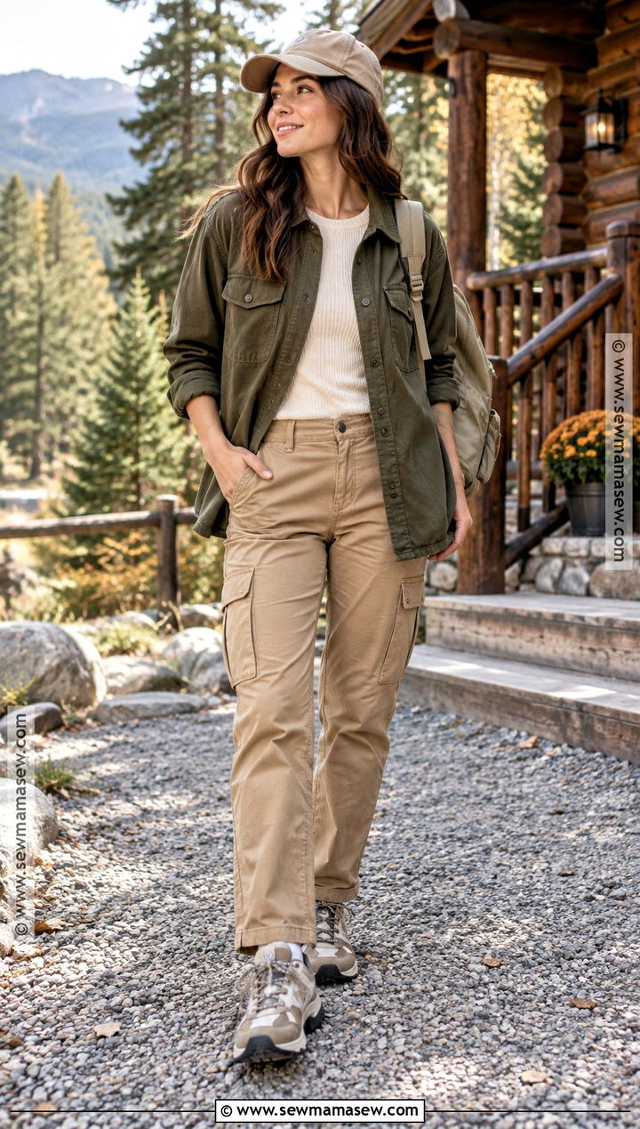 Fall Mountain Outfit With Shacket And Cargo Pants - 25 Fall Mountain Outfit Ideas
