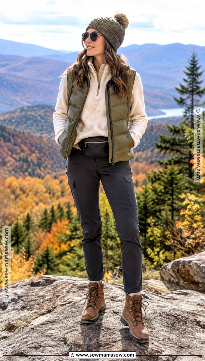 Fall Mountain Vacation Outfit With Puffer Vest - 20 Vacation Fall Outfits
