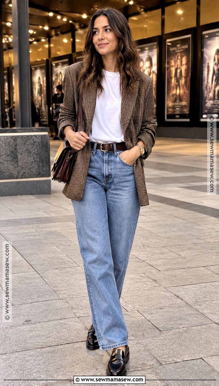Fall Movie Night Blazer And Relaxed Jeans Outfit - 20 fall movie night outfit ideas
