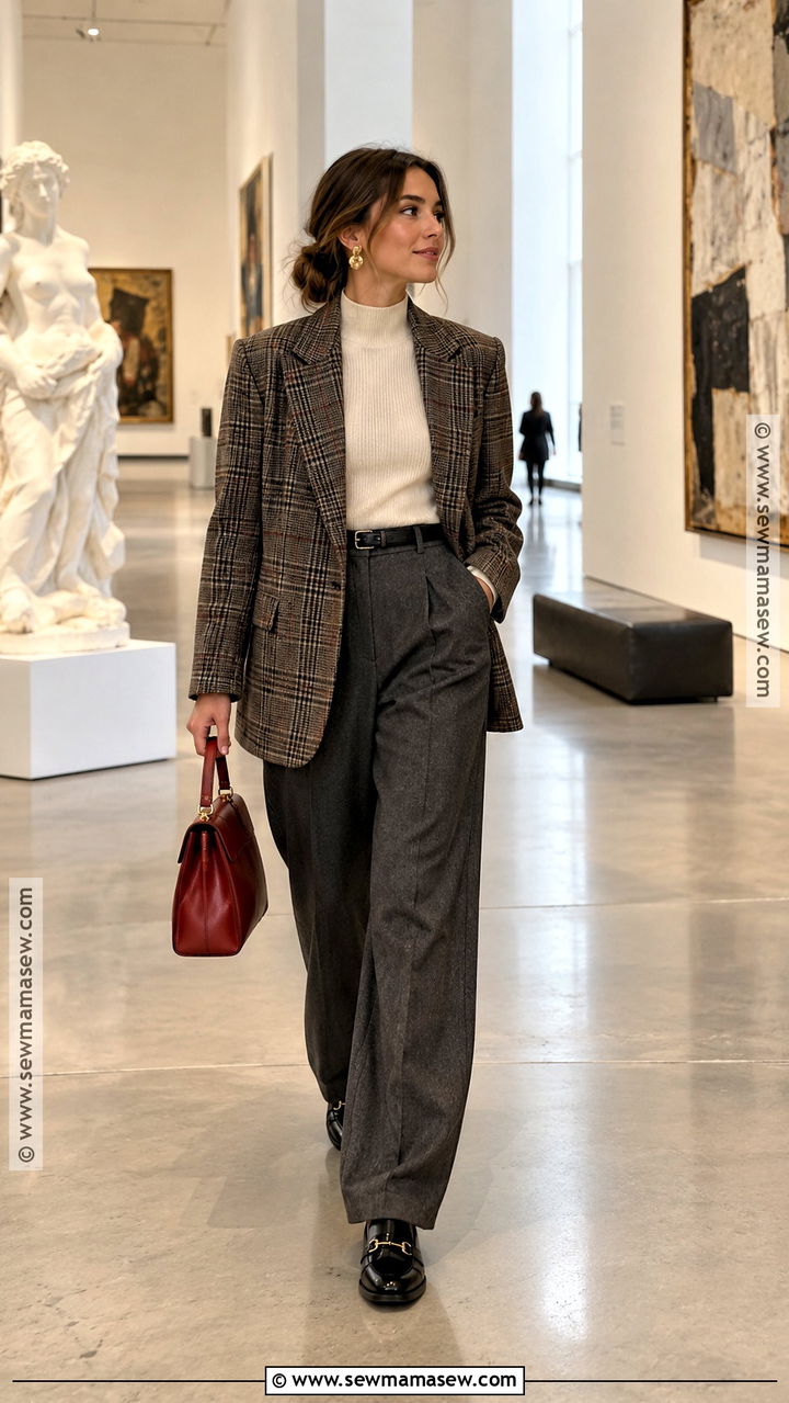 Fall Museum Date Outfit With Blazer And Trousers - 20 fall date outfit ideas