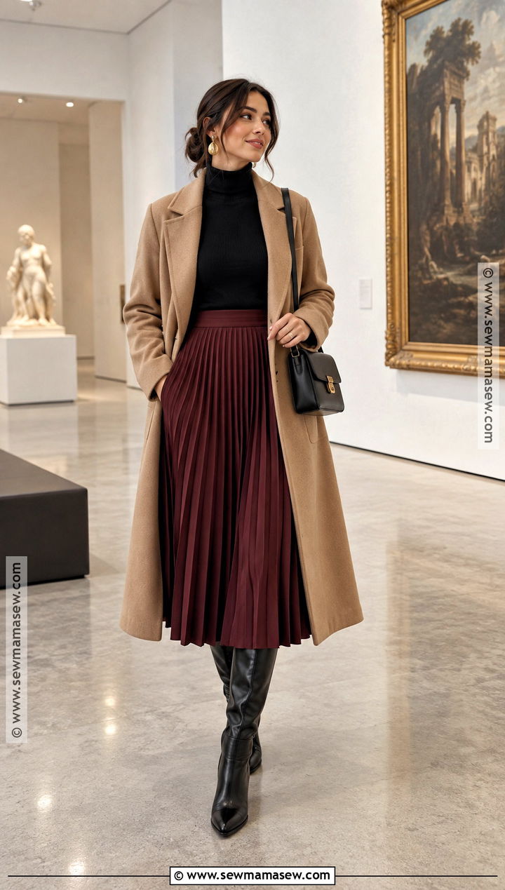 Fall Museum Date Outfit With Turtleneck And Midi Skirt - 20 cute fall date outfits