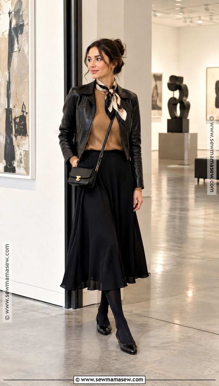 Fall Museum Outfit With Midi Skirt and Sweater - 20 Fall Travel Outfits for Women