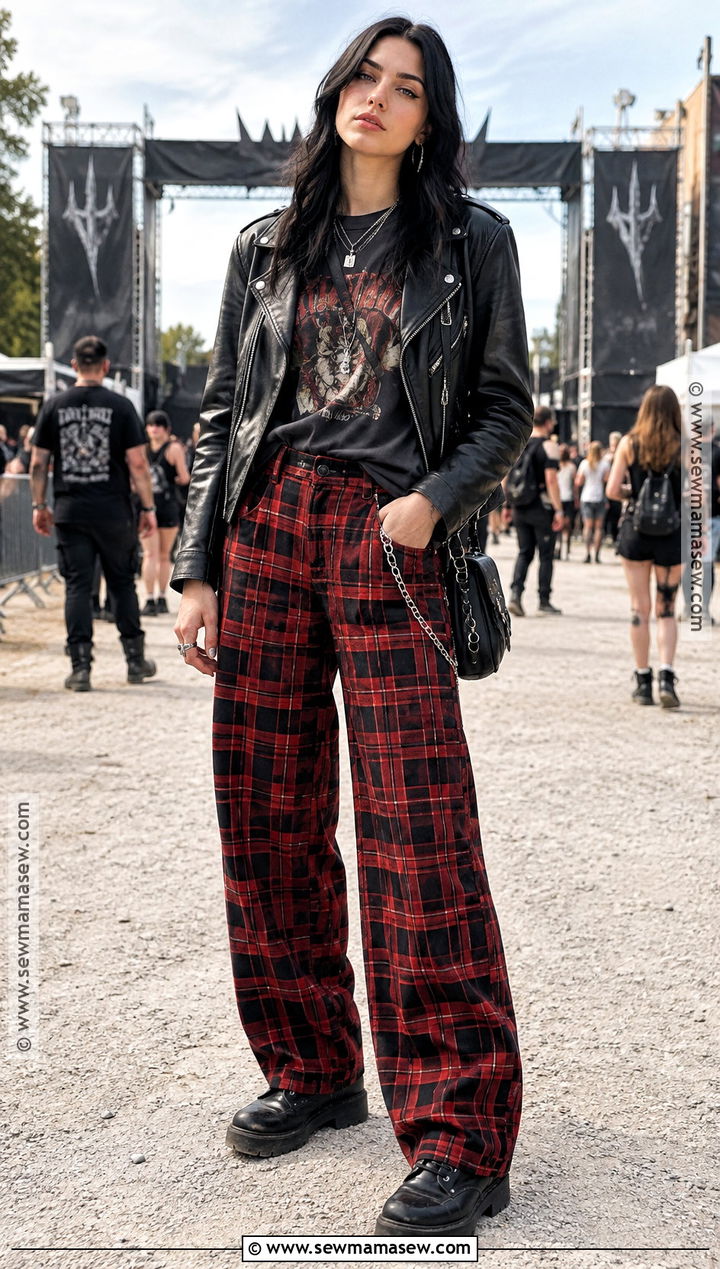 Fall Music Festival Outfit With Band Tee And Plaid Pants - 15 fall music festival outfit ideas 2026