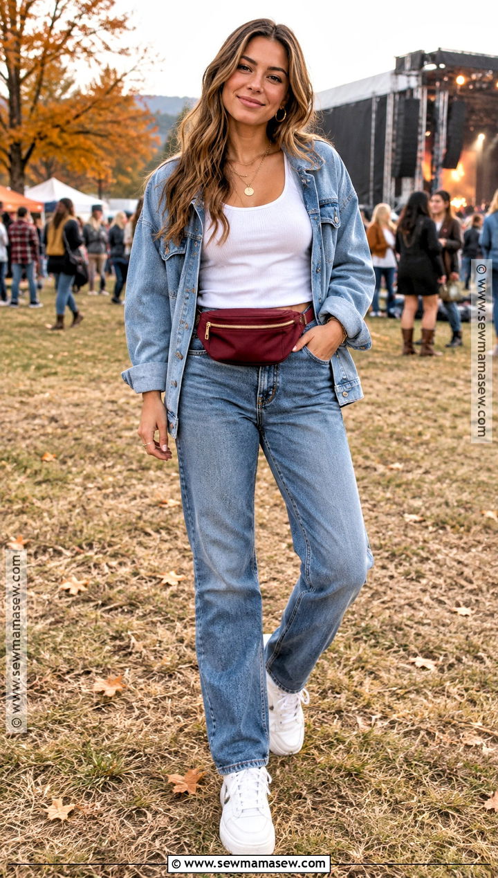 Fall Music Festival Outfit With Denim Jacket And Jeans - 15 fall music festival outfit ideas 2026