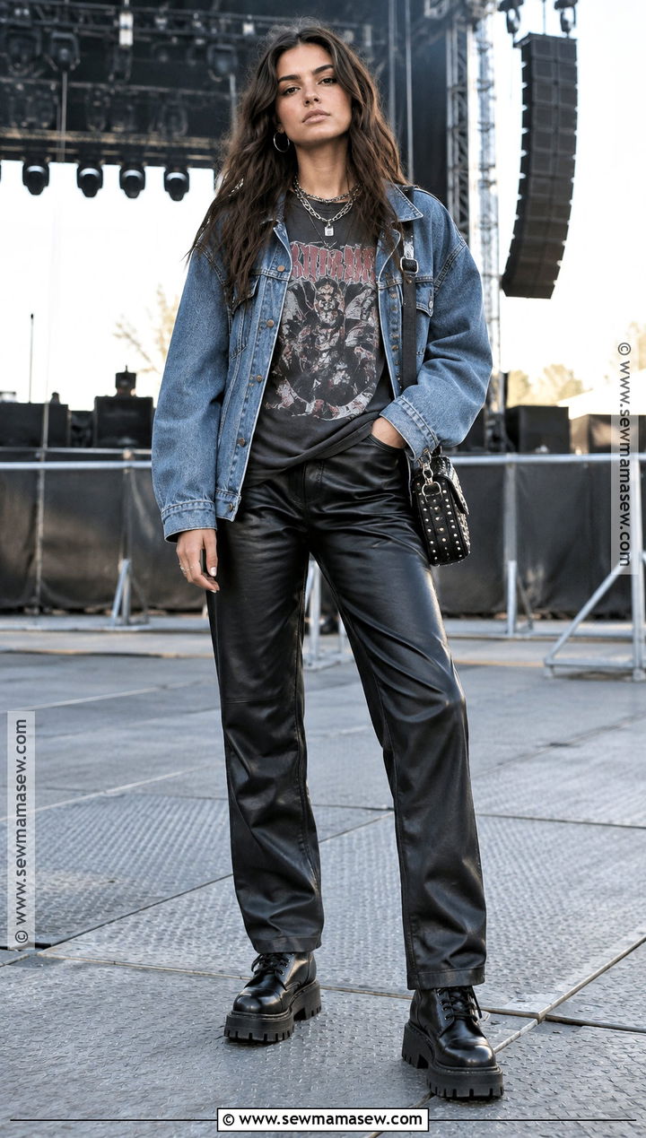 Fall Music Festival Outfit With Graphic Tee And Faux Leather Pants - 15 fall music festival outfit ideas 2026