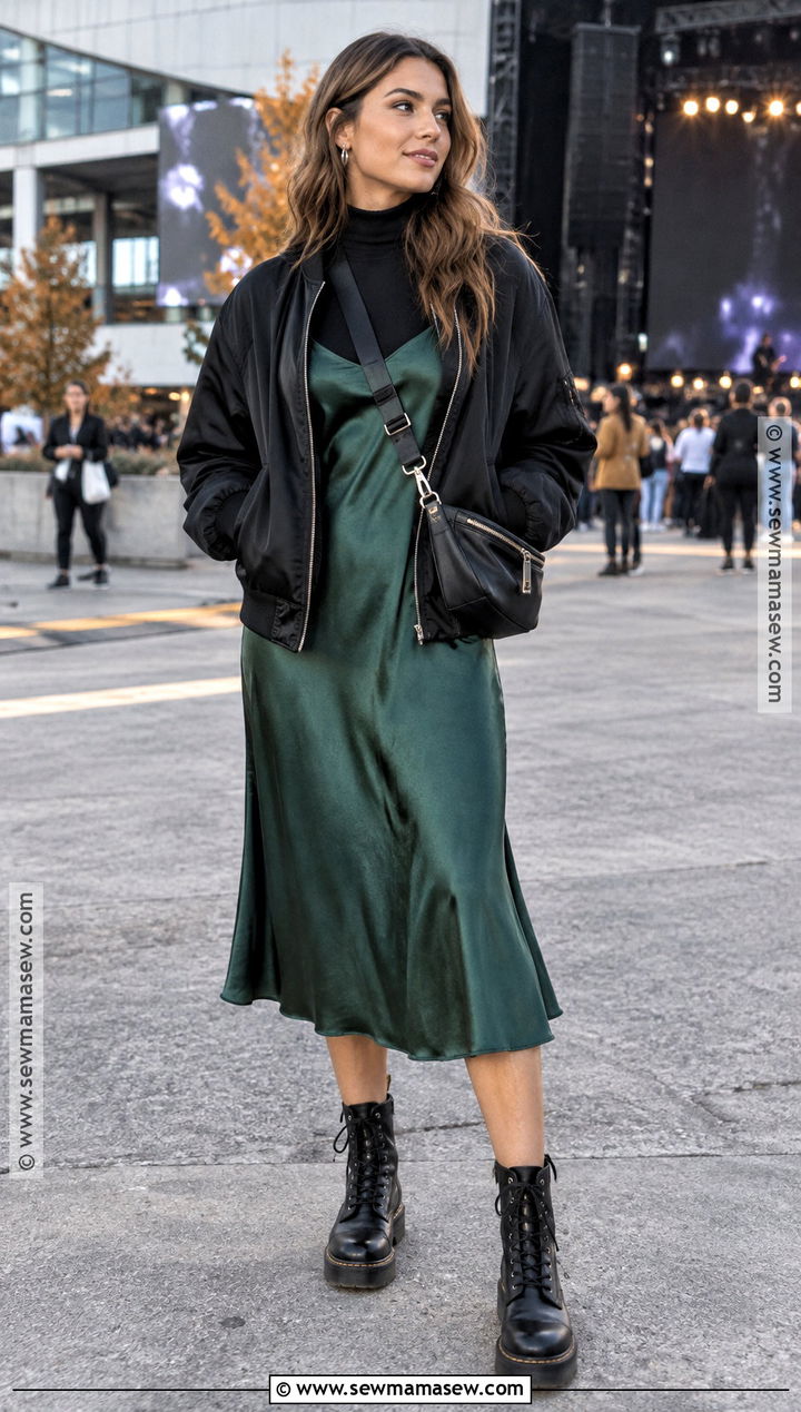 Fall Music Festival Outfit With Slip Dress And Bomber Jacket - 15 fall music festival outfit ideas 2026
