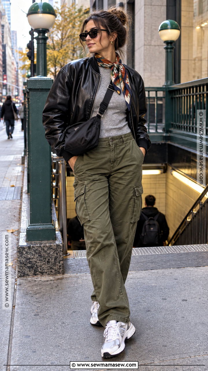 Fall NYC Bomber Jacket And Cargo Pants Outfit - 20 Fall Nyc Fashion Ideas