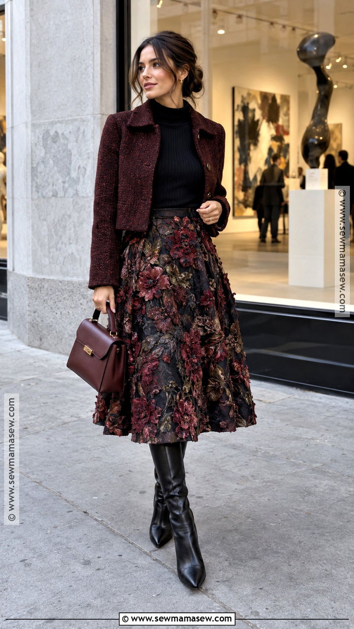 Fall NYC Statement Skirt And Fitted Sweater Outfit - 20 Fall Nyc Fashion Ideas