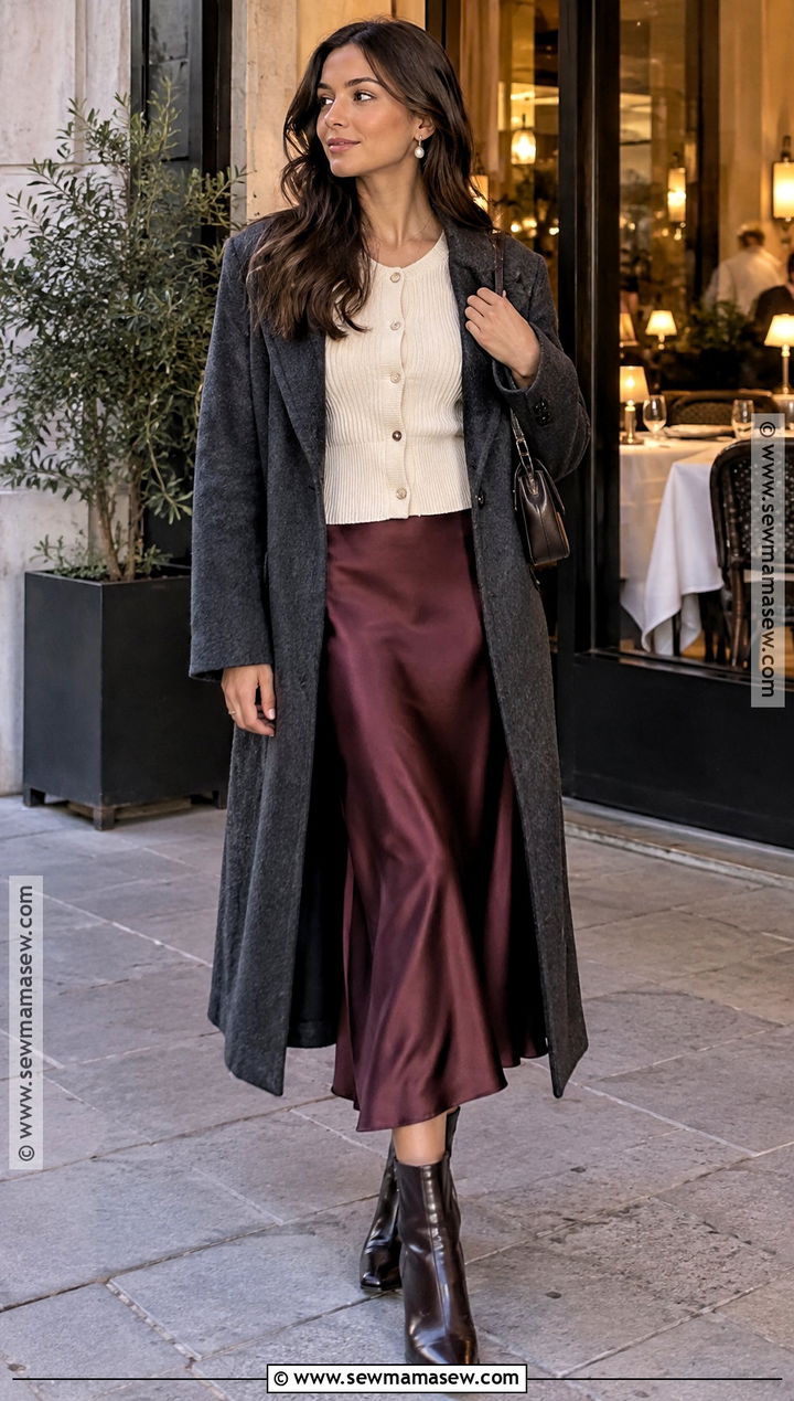 Fall Night Cardigan And Slip Skirt Outfit - 25 fall night outfit ideas