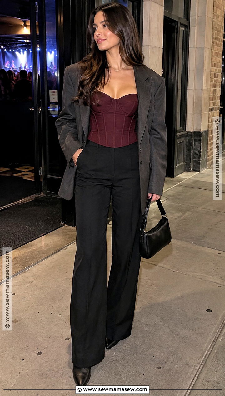 Fall Night Corset Top And Blazer Outfit - 25 fall night outfit ideas