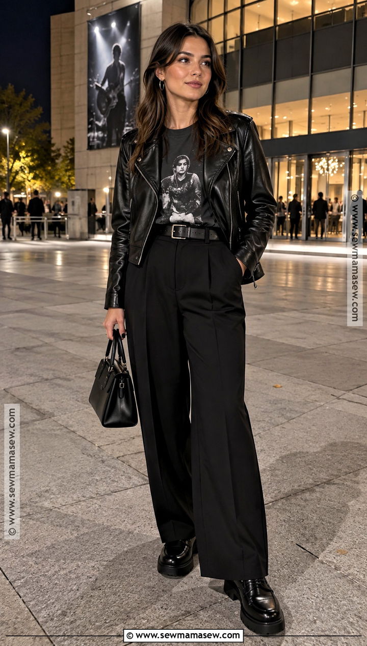 Fall Night Graphic Tee And Leather Jacket Outfit - 25 fall night outfit ideas