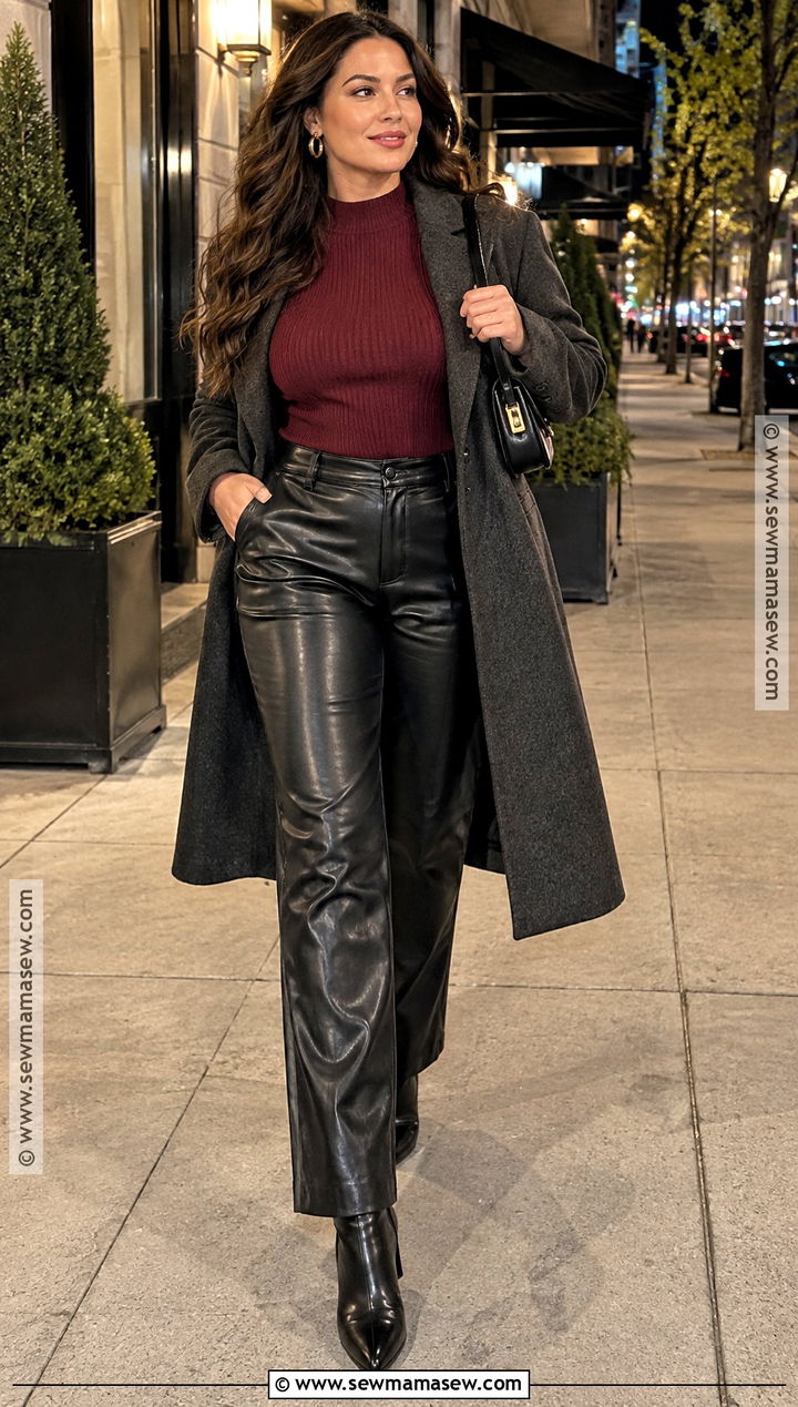 Fall Night Leather Pants And Knit Top Outfit - 25 fall night outfit ideas