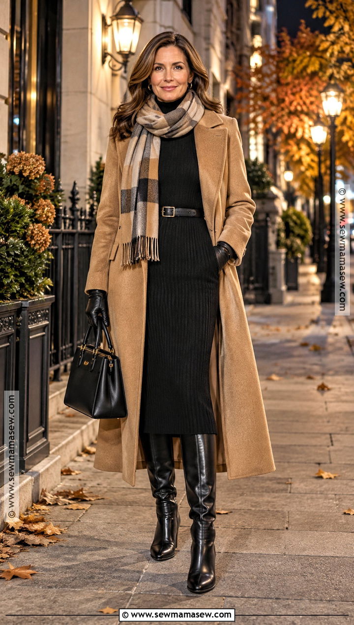 Fall Night Long Coat And Knit Dress Outfit - 25 fall night outfit ideas