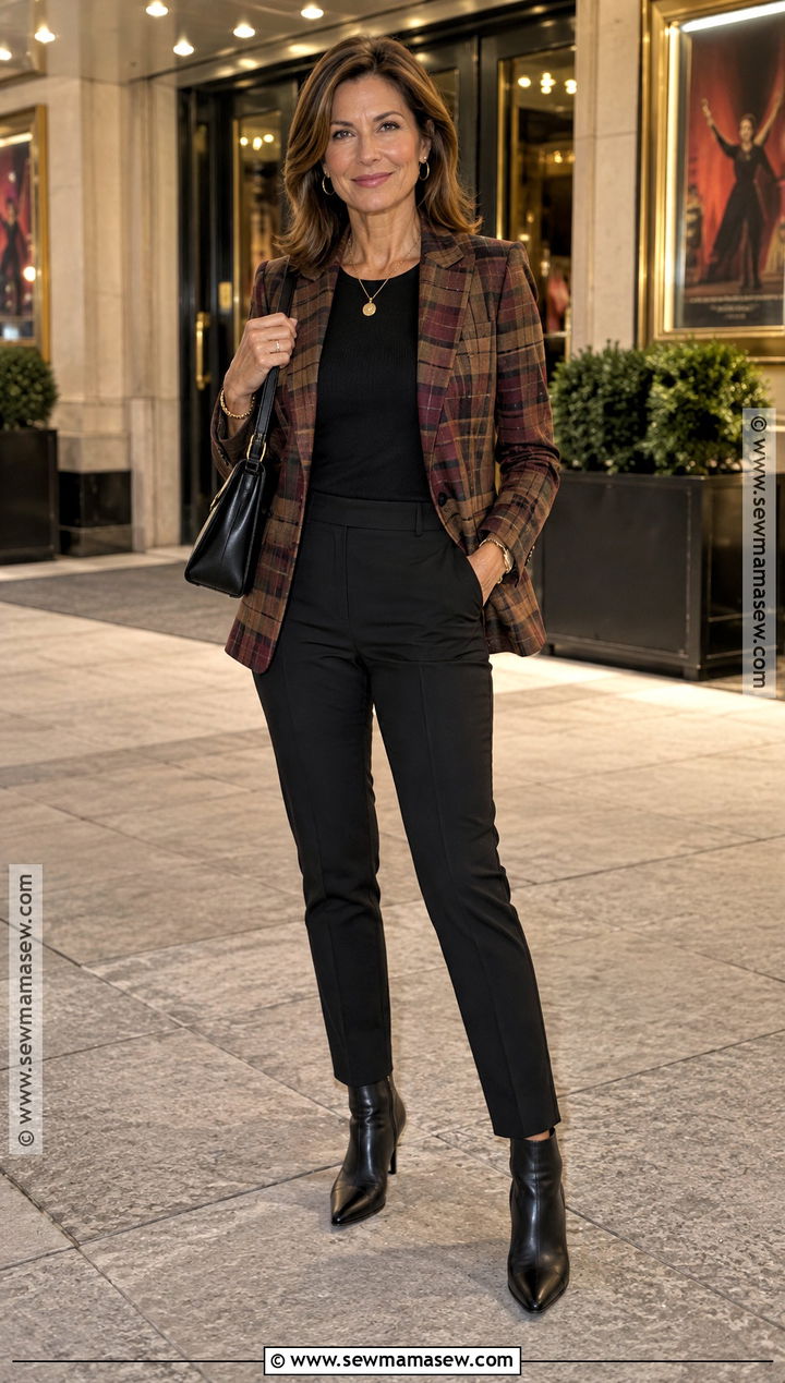Fall Night Plaid Blazer And Black Pants Outfit - 25 fall night outfit ideas