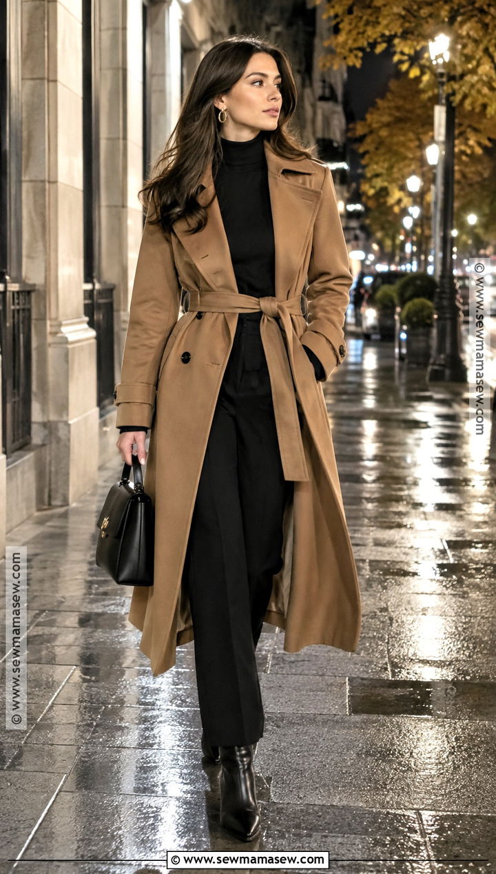 Fall Night Trench Coat And All Black Outfit - 25 fall night outfit ideas