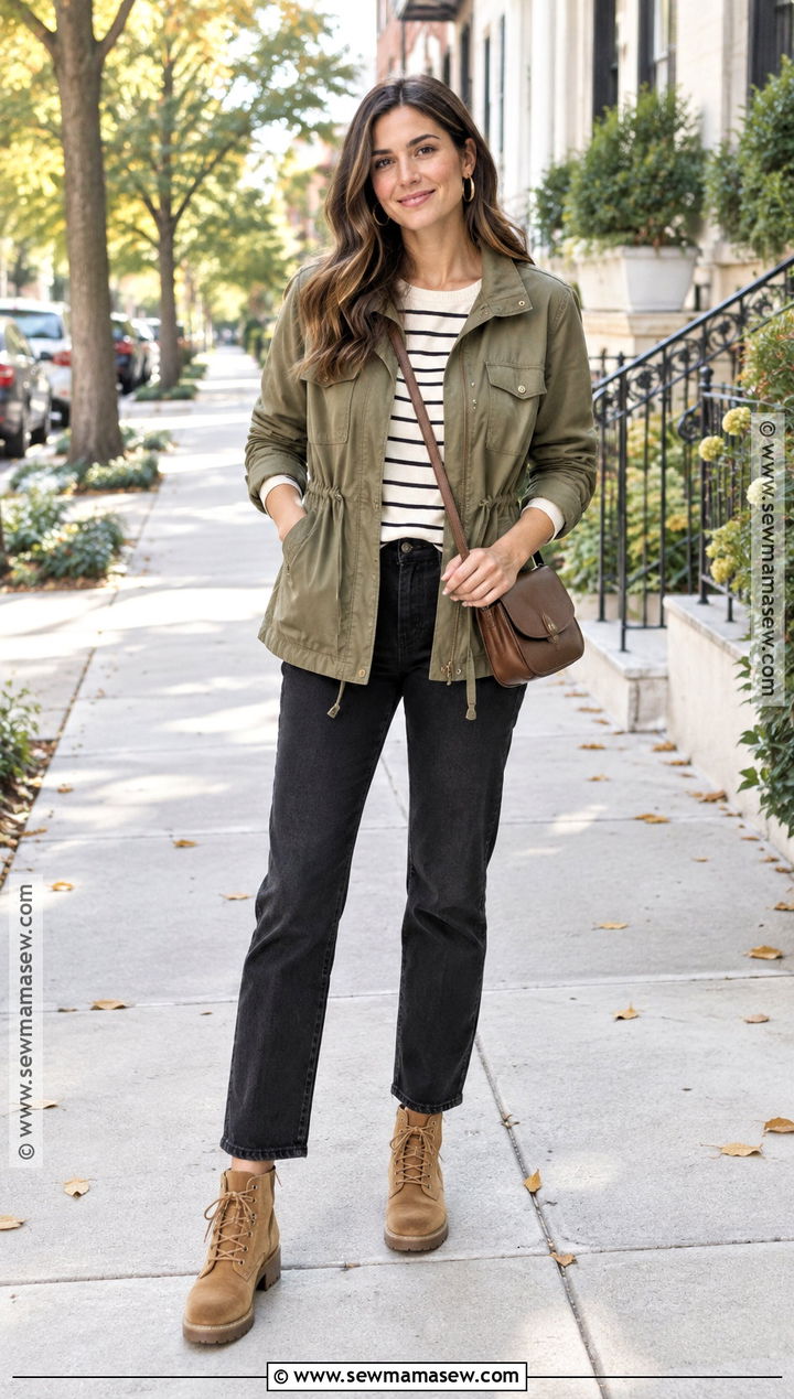 Fall Olive Utility Jacket And Black Jeans Outfit - 30 fall outfits aesthetic