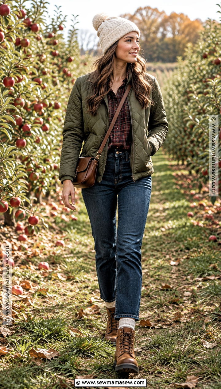 Fall Orchard Outfit With Quilted Jacket - 20 Vacation Fall Outfits
