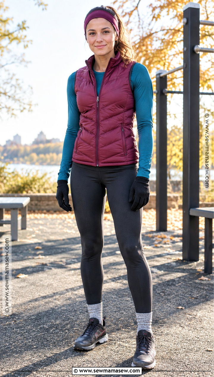 Fall Outdoor Boot Camp Outfit With Tights And A Vest - 15 fall fitness clothes