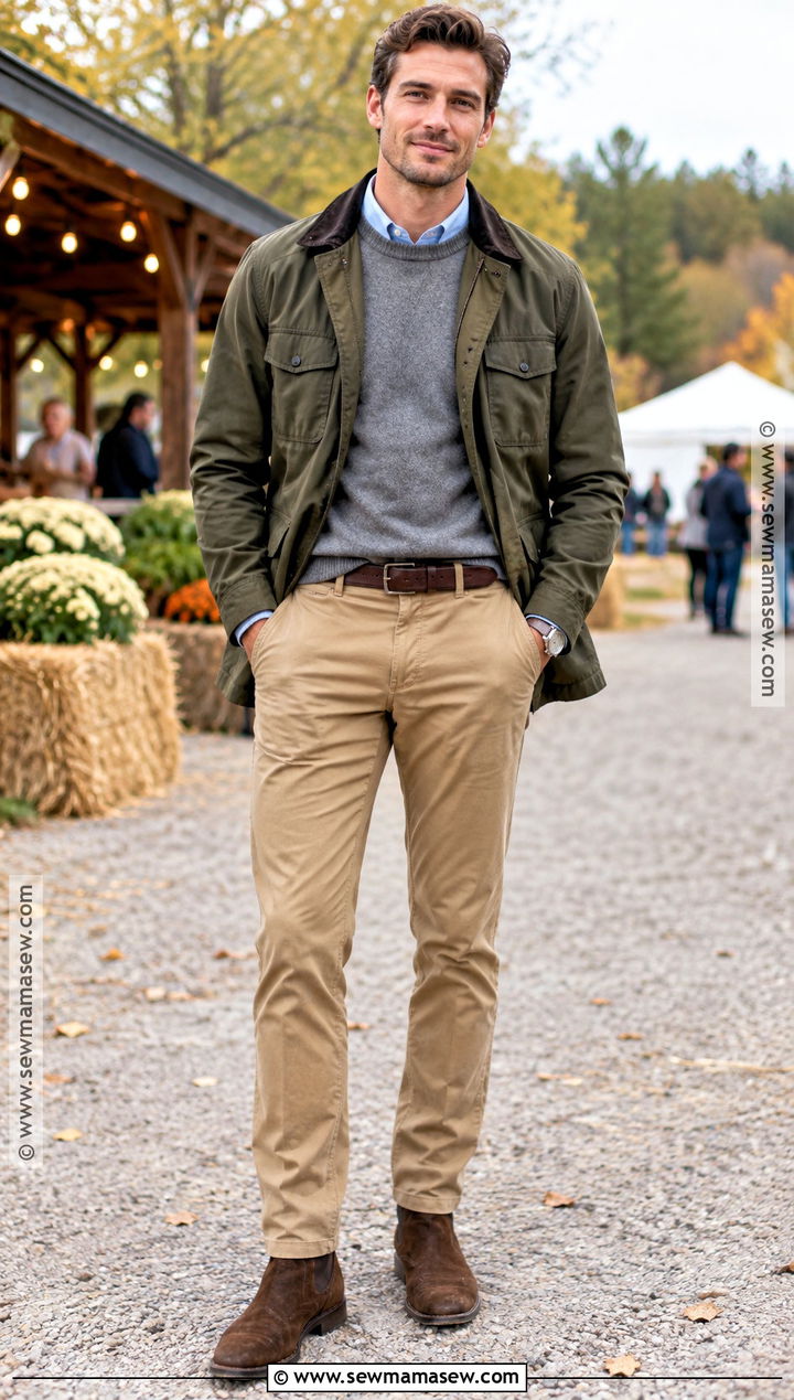Fall Outdoor Event Outfit With Field Jacket and Chinos - 15 mens fall outdoor outfits