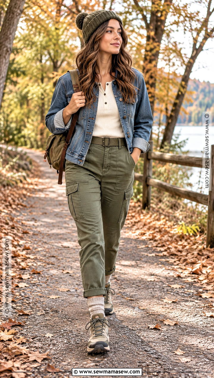 Fall Outdoor Outfit With Denim Jacket and Utility Pants - 20 fall outdoorsy outfits