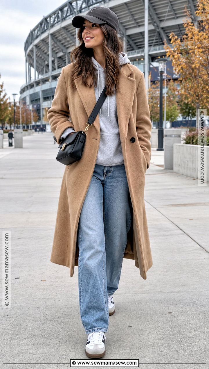 Fall Outdoor Wool Coat Hoodie And Jeans Outfit - 20 Fall Outfits Outdoor