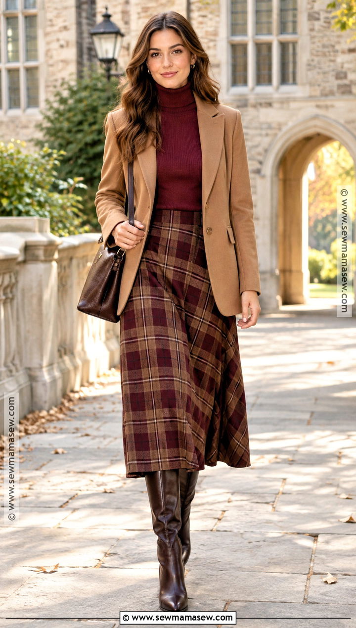 Fall Outfit With A Plaid Midi Skirt - 20 fall outfits no jeans