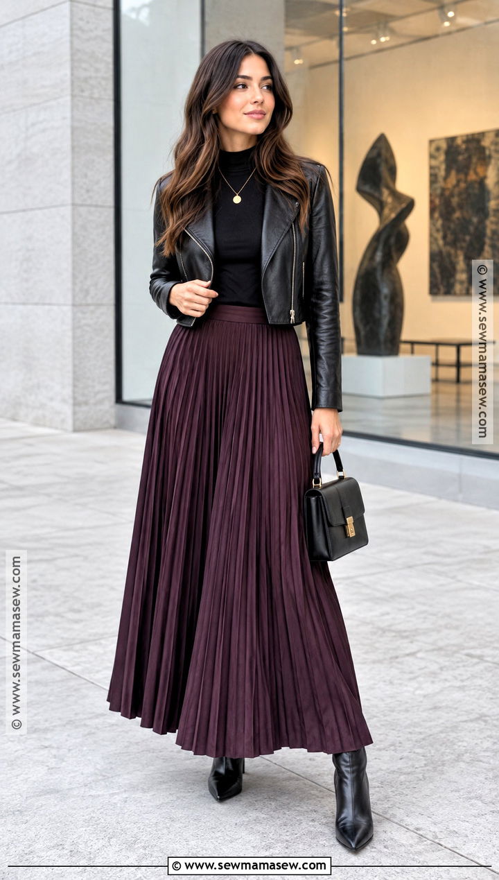 Fall Outfit With A Pleated Maxi Skirt - 20 fall outfits no jeans