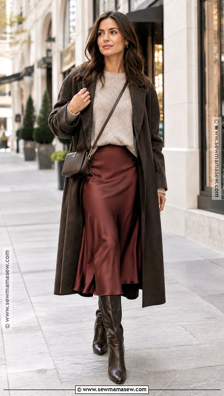 Fall Outfit With A Satin Midi Skirt - 20 fall outfits no jeans