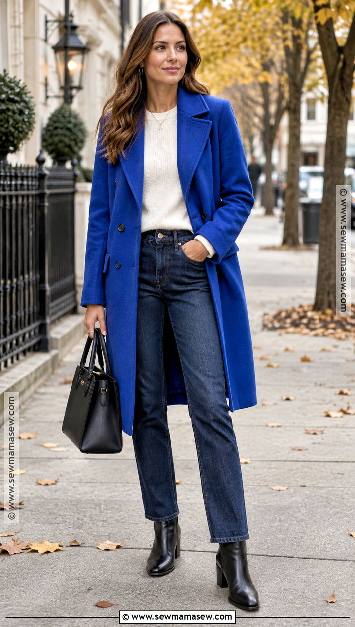 Fall Outfit With Colorful Coat And Neutral Basics - 20 Fall Outfits Ideas for Women