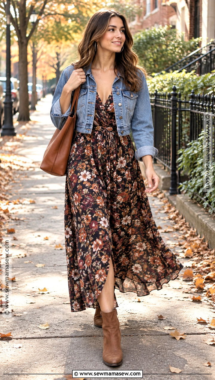 Fall Outfit With Denim Jacket And Maxi Dress - 20 Fall Outfits Ideas for Women