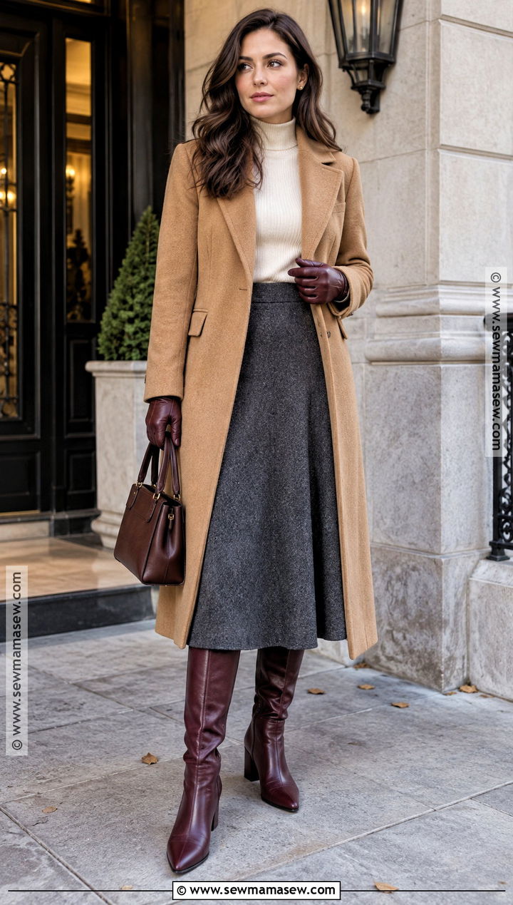 Fall Outfit With Leather Gloves And Wool Coat - 15 fall fashion accessories inspiration