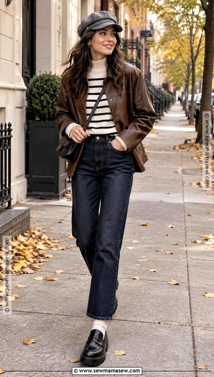 Fall Outfit With Newsboy Cap And Leather Jacket - 15 fall fashion accessories inspiration