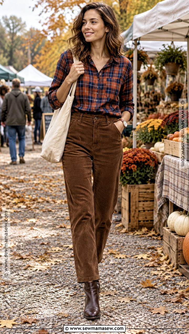Fall Outfit With Plaid Shirt And Corduroy Pants - 20 Fall Outfits Ideas for Women
