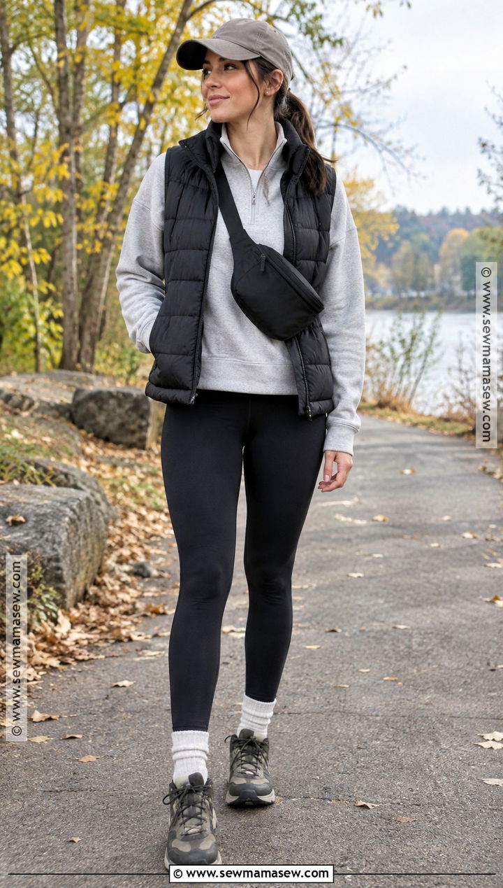 Fall Outfit With Puffer Vest And Leggings - 20 fall packing list outfits