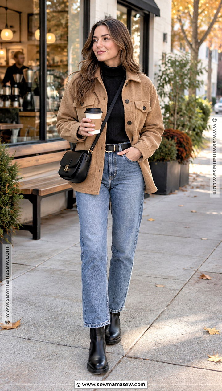 Fall Outfit With Shacket And Straight Leg Jeans - 20 fall packing list outfits