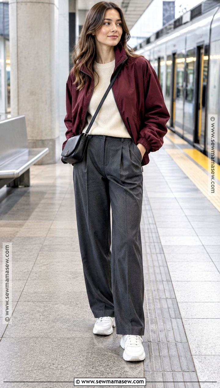 Fall Outfit With Windbreaker And Tailored Pants - 20 Fall Outfits Ideas for Women