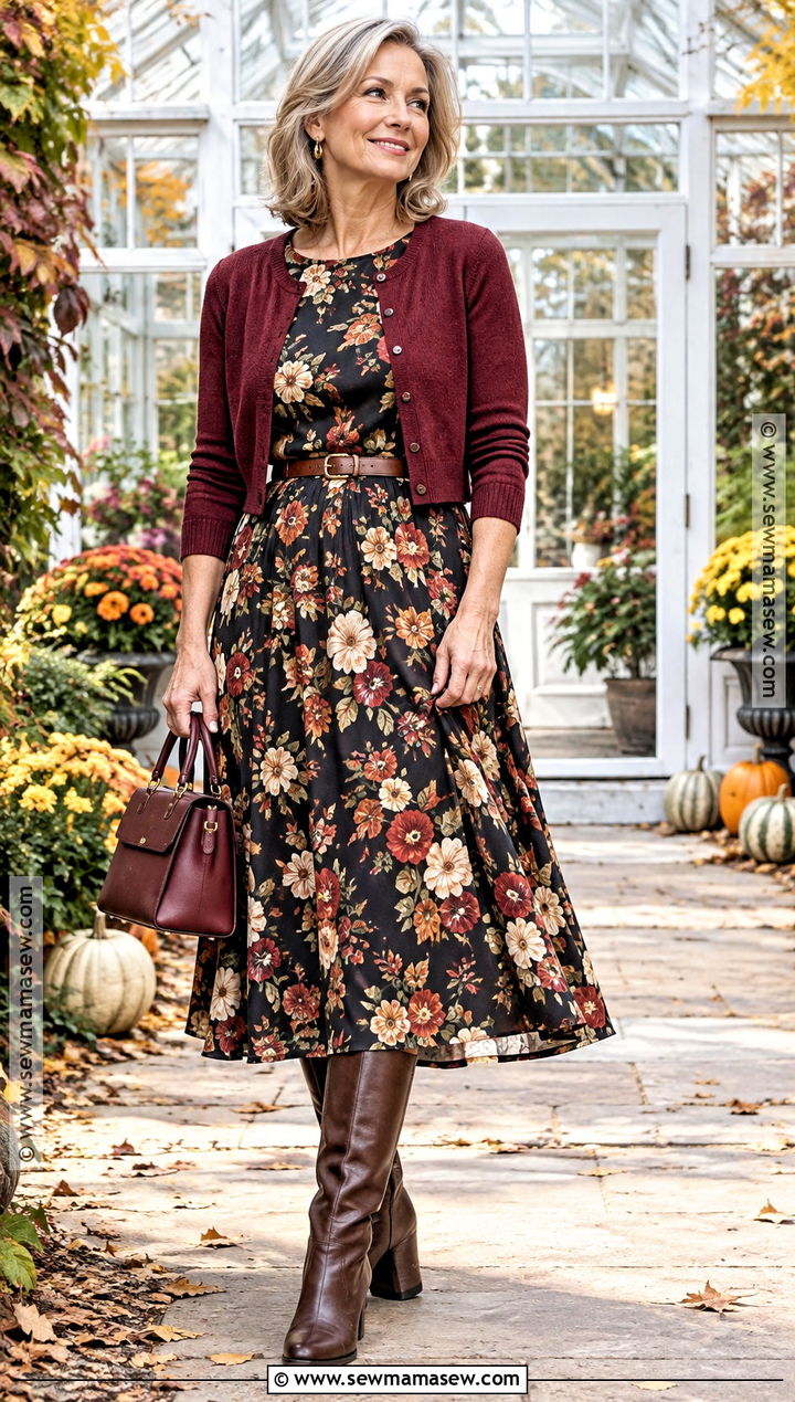 Fall Outfit With a Printed Dress and Boots - 15 fall wardrobe 2026 over 60 ideas