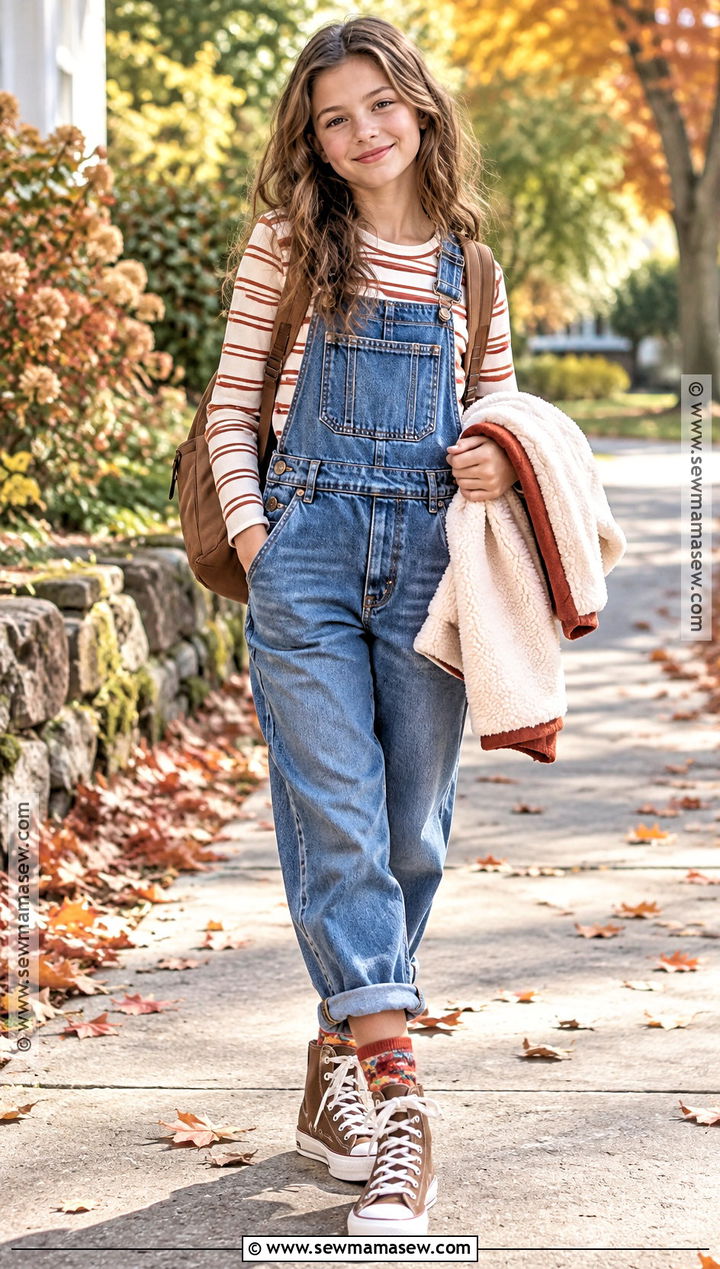 Fall Overalls And Long Sleeve Tee Outfit - 15 pre teen girl outfits fall