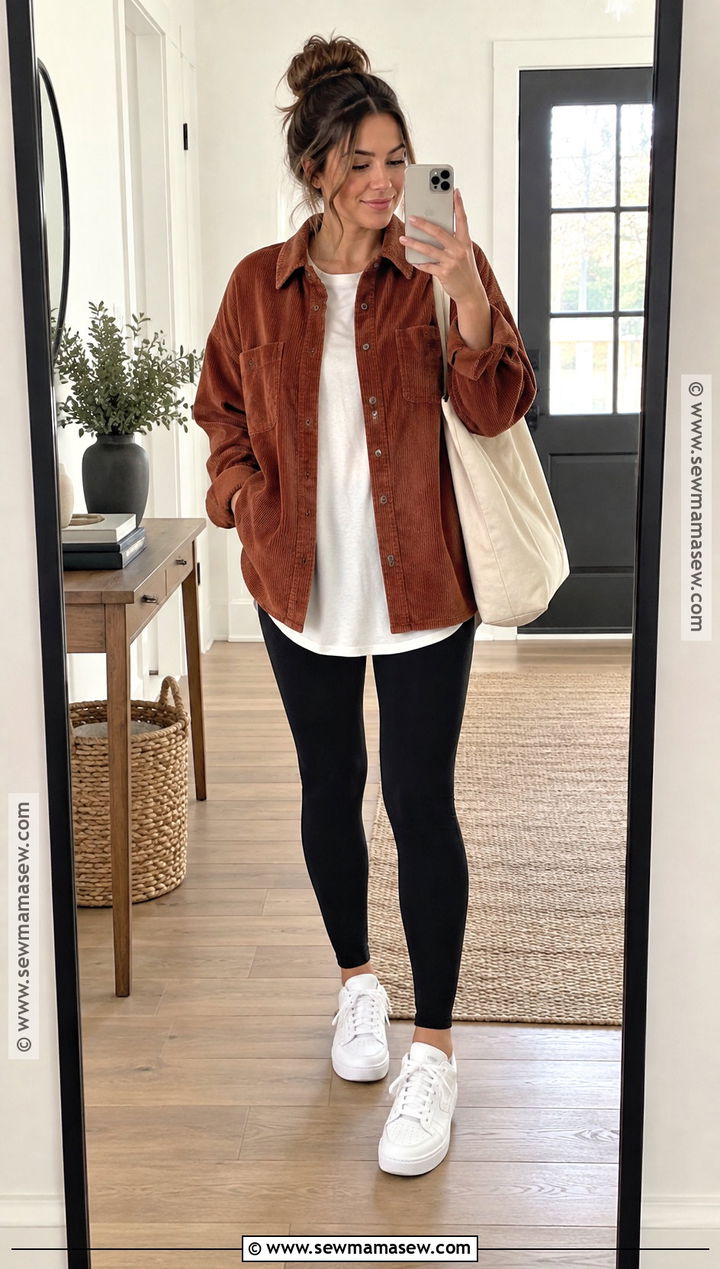 Fall Overshirt and Leggings Outfit - 15 Budget-Friendly Fall Fashion Ideas