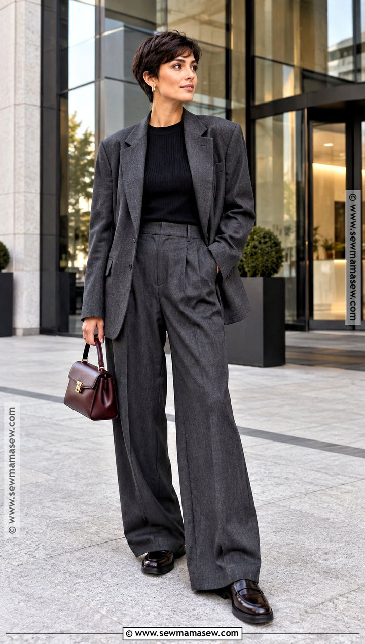 Fall Oversized Blazer Outfit With Wide Leg Trousers - 20 fall outfits short hair