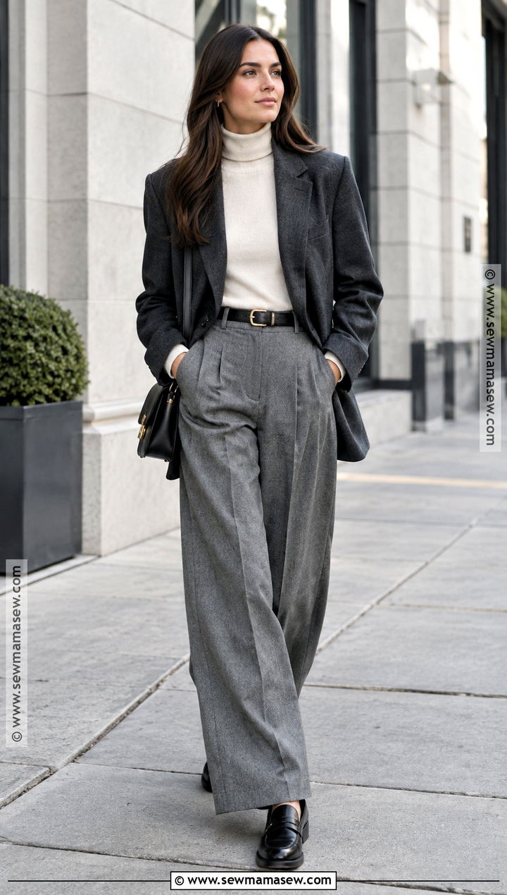 Fall Oversized Blazer With Wide Leg Pants - 20 Fall Attire Ideas for Women