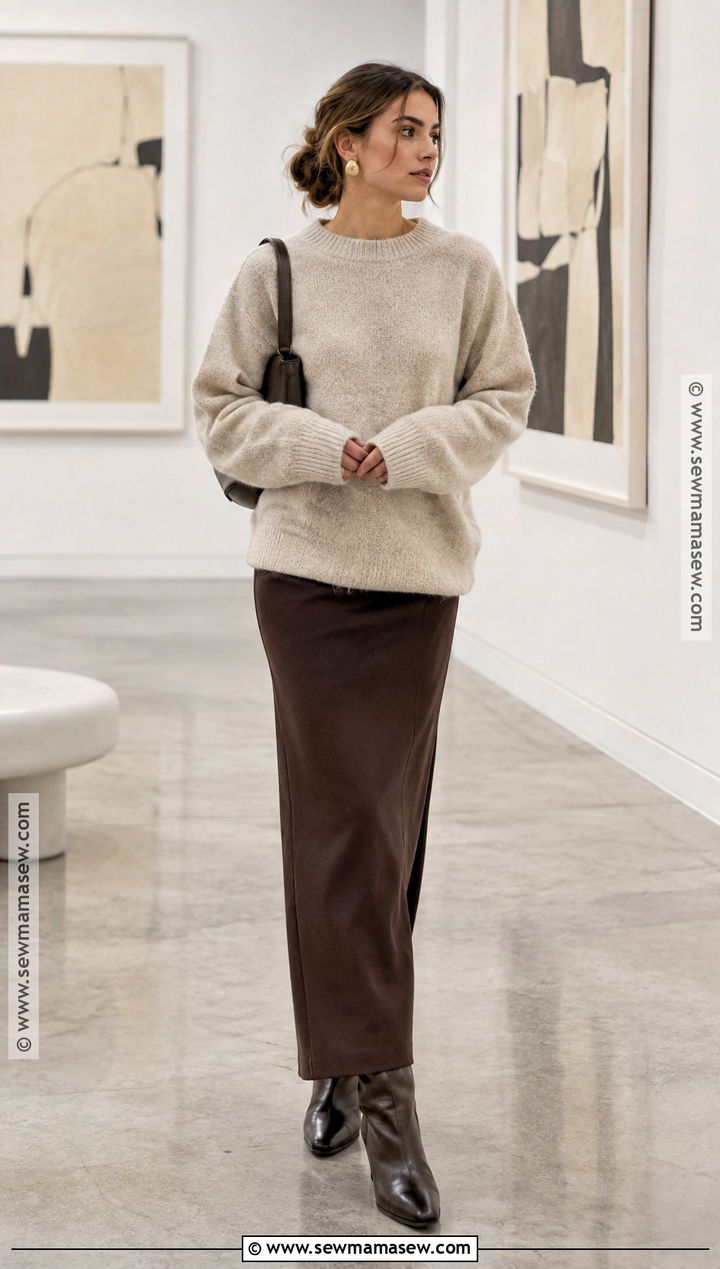 Fall Oversized Sweater Outfit With a Column Skirt - 30 fall fashion outfits